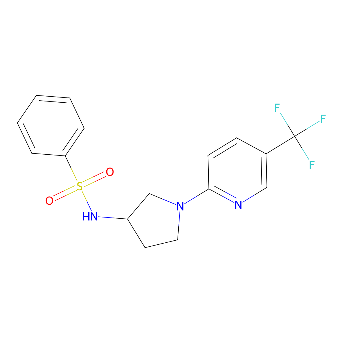 N-(1-(5-(trifluoromethyl)pyridin-2-yl)pyrrolidin-3-yl)benzenesulfonamide molecular structure, CAS 1798541-40-8
