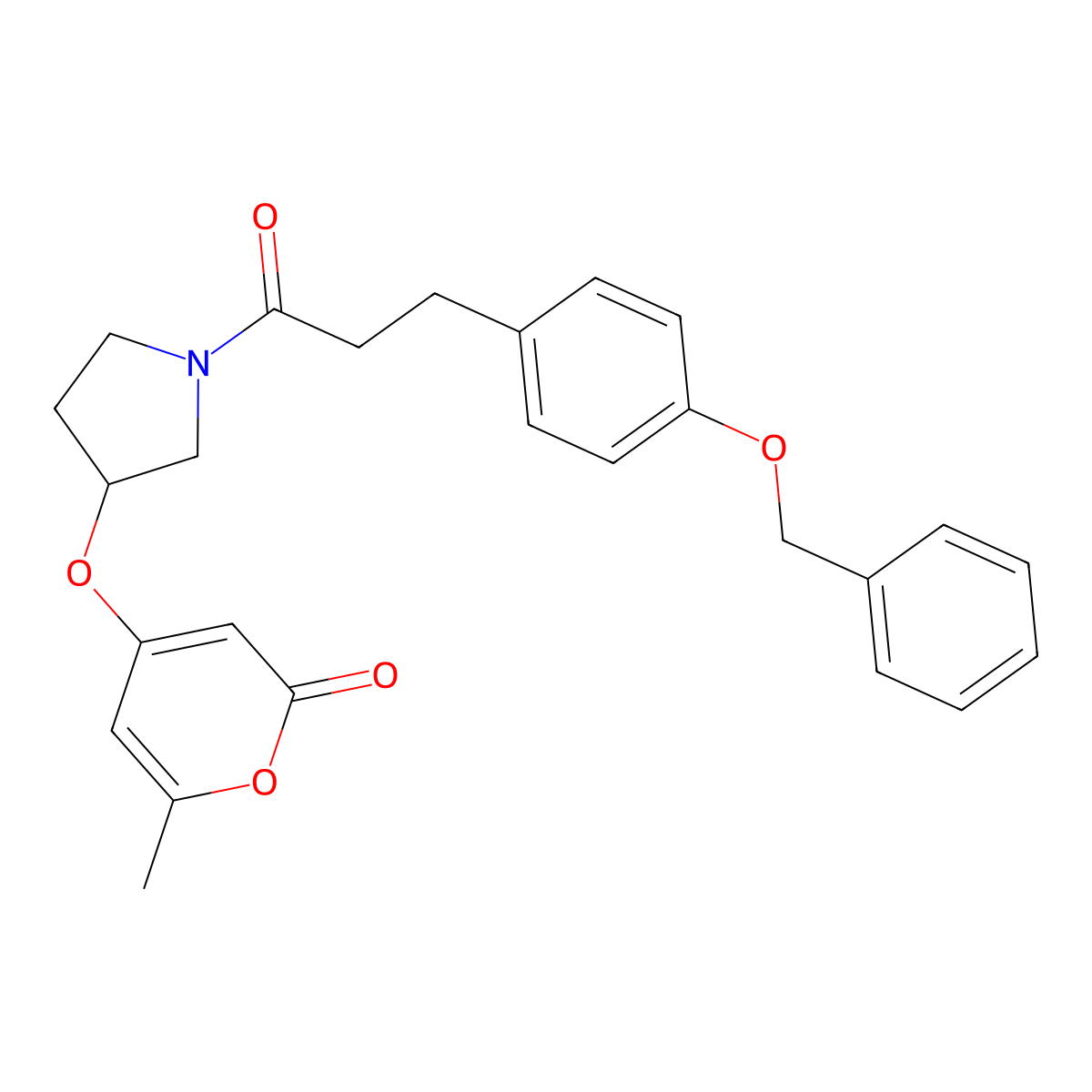 4-((1-(3-(4-(benzyloxy)phenyl)propanoyl)pyrrolidin-3-yl)oxy)-6-methyl-2H-pyran-2-one molecular structure, CAS 1798541-46-4