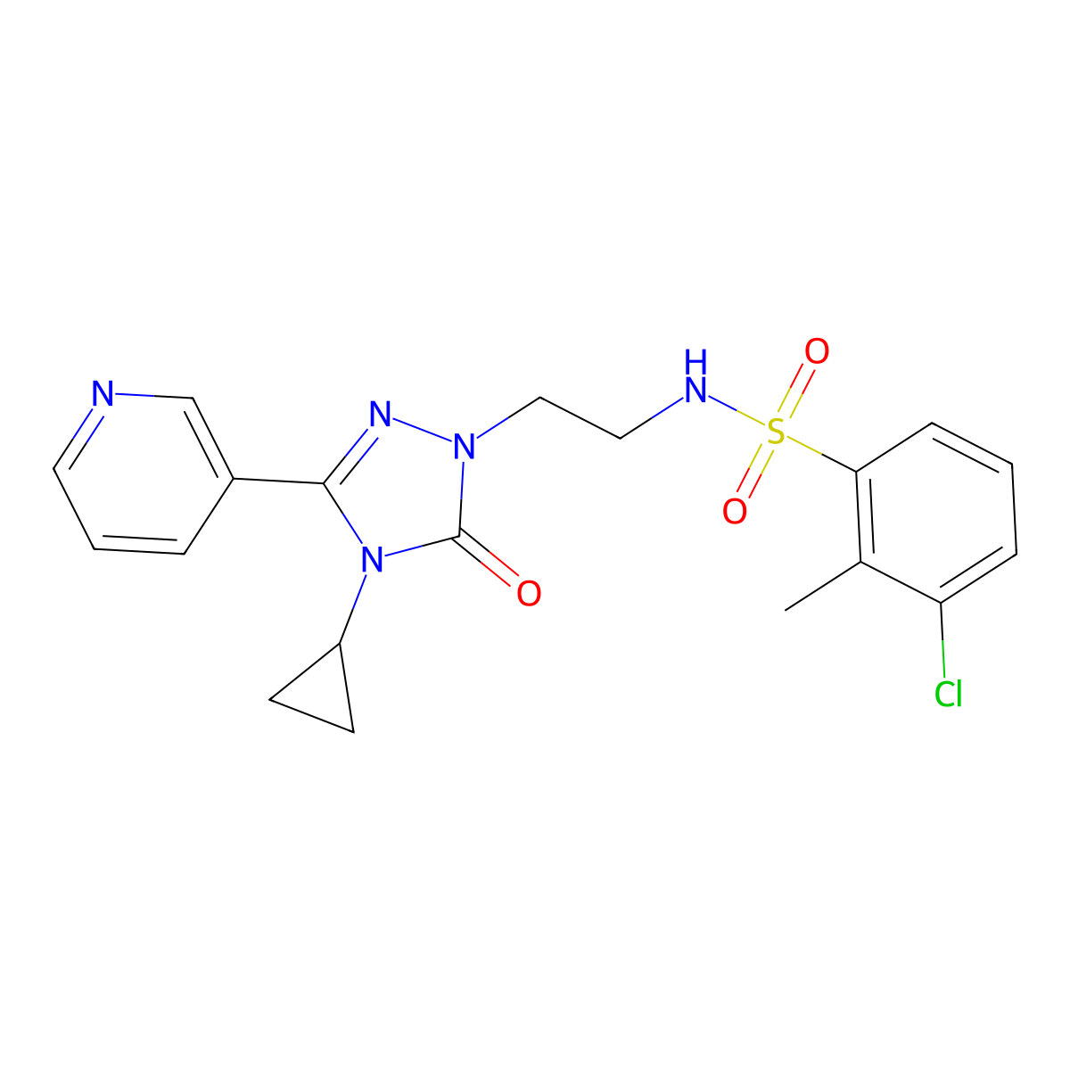 3-chloro-N-(2-(4-cyclopropyl-5-oxo-3-(pyridin-3-yl)-4,5-dihydro-1H-1,2,4-triazol-1-yl)ethyl)-2-methylbenzenesulfonamide molecular structure, CAS 1798541-47-5