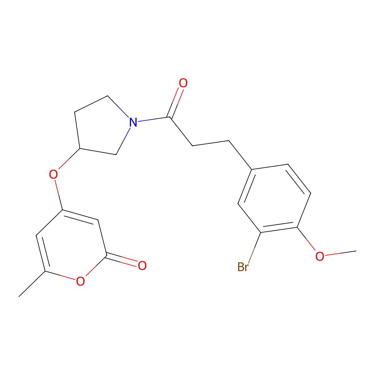 4-((1-(3-(3-bromo-4-methoxyphenyl)propanoyl)pyrrolidin-3-yl)oxy)-6-methyl-2H-pyran-2-one molecular structure, CAS 1798541-55-5
