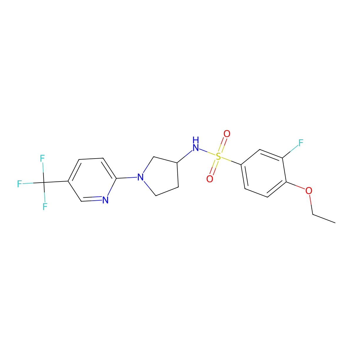 4-ethoxy-3-fluoro-N-(1-(5-(trifluoromethyl)pyridin-2-yl)pyrrolidin-3-yl)benzenesulfonamide molecular structure, CAS 1798541-56-6