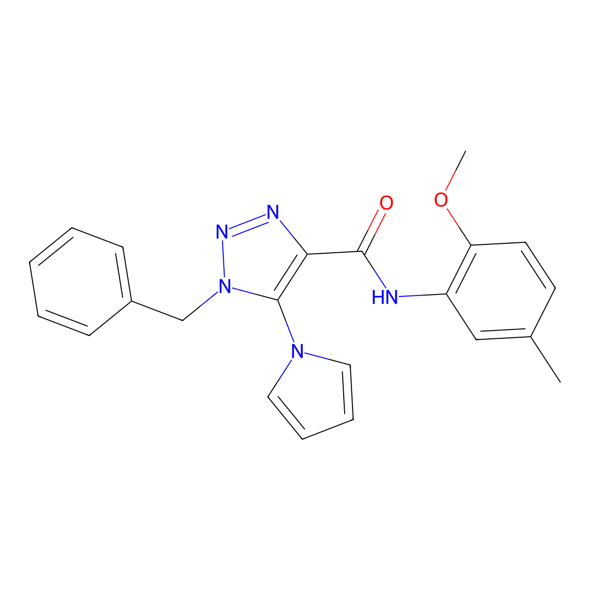1-benzyl-N-(2-methoxy-5-methylphenyl)-5-(1H-pyrrol-1-yl)-1H-1,2,3-triazole-4-carboxamide molecular structure, CAS 1798541-58-8