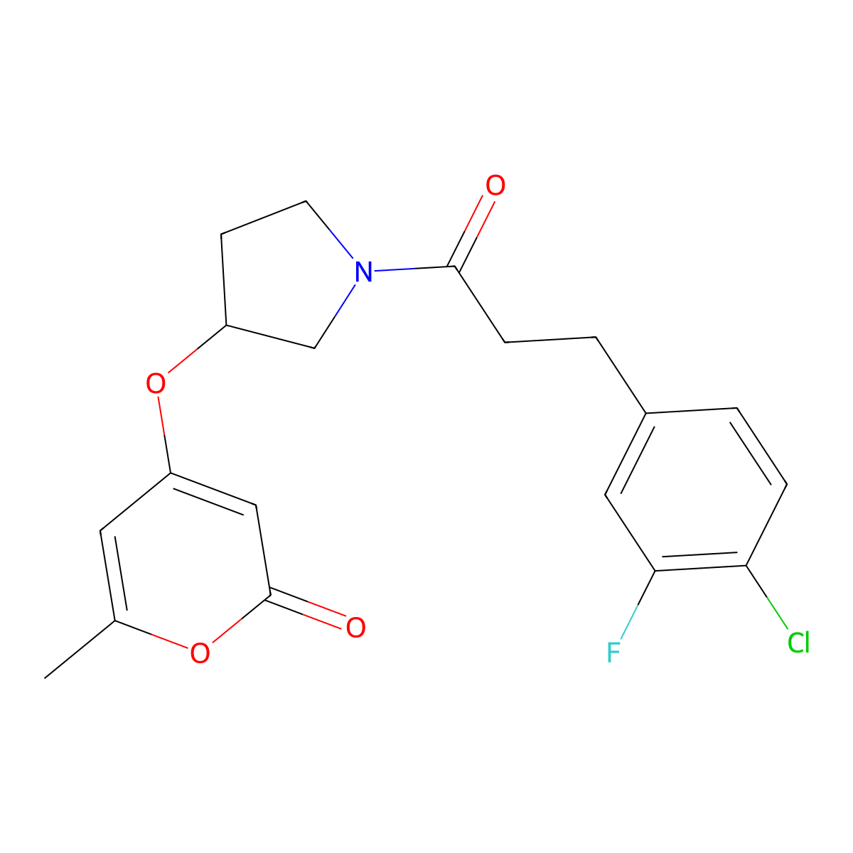 4-((1-(3-(4-chloro-3-fluorophenyl)propanoyl)pyrrolidin-3-yl)oxy)-6-methyl-2H-pyran-2-one molecular structure, CAS 1798541-68-0
