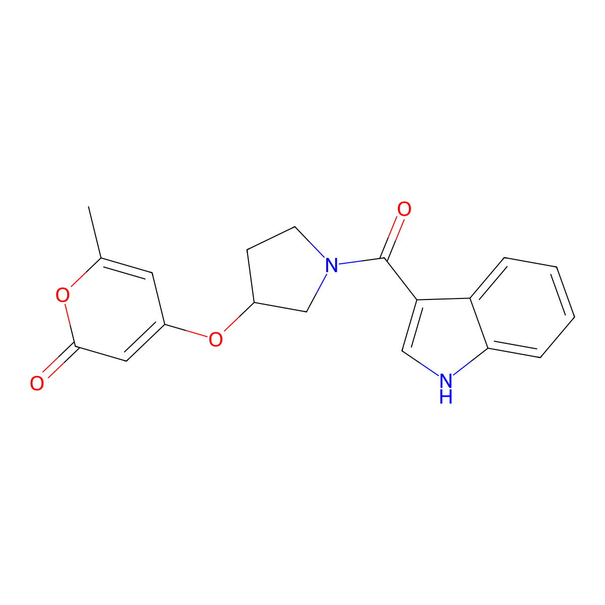 4-{[1-(1H-indole-3-carbonyl)pyrrolidin-3-yl]oxy}-6-methyl-2H-pyran-2-one molecular structure, CAS 1798541-74-8