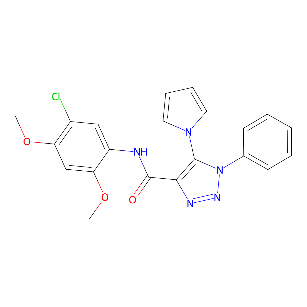 N-(5-chloro-2,4-dimethoxyphenyl)-1-phenyl-5-(1H-pyrrol-1-yl)-1H-1,2,3-triazole-4-carboxamide molecular structure, CAS 1798541-78-2