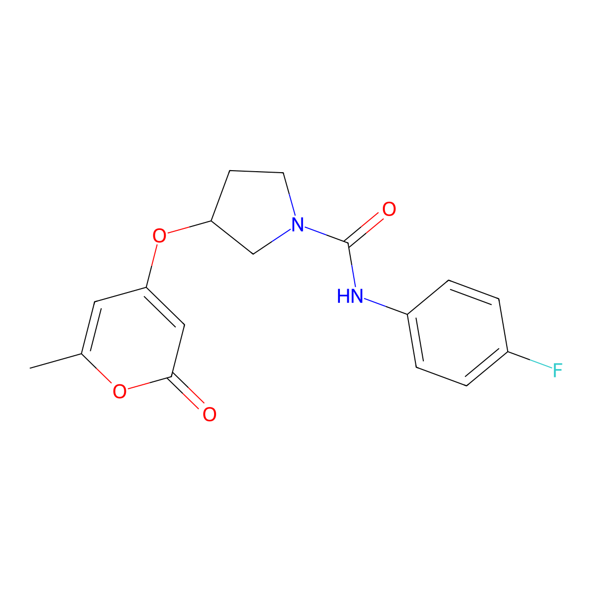 N-(4-fluorophenyl)-3-((6-methyl-2-oxo-2H-pyran-4-yl)oxy)pyrrolidine-1-carboxamide molecular structure, CAS 1798541-84-0