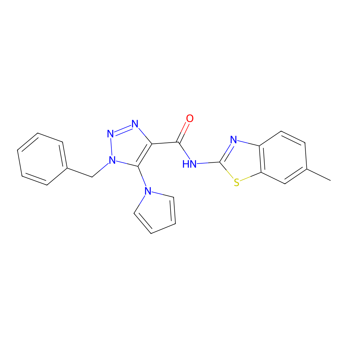 1-benzyl-N-(6-methyl-1,3-benzothiazol-2-yl)-5-(1H-pyrrol-1-yl)-1H-1,2,3-triazole-4-carboxamide molecular structure, CAS 1798541-85-1