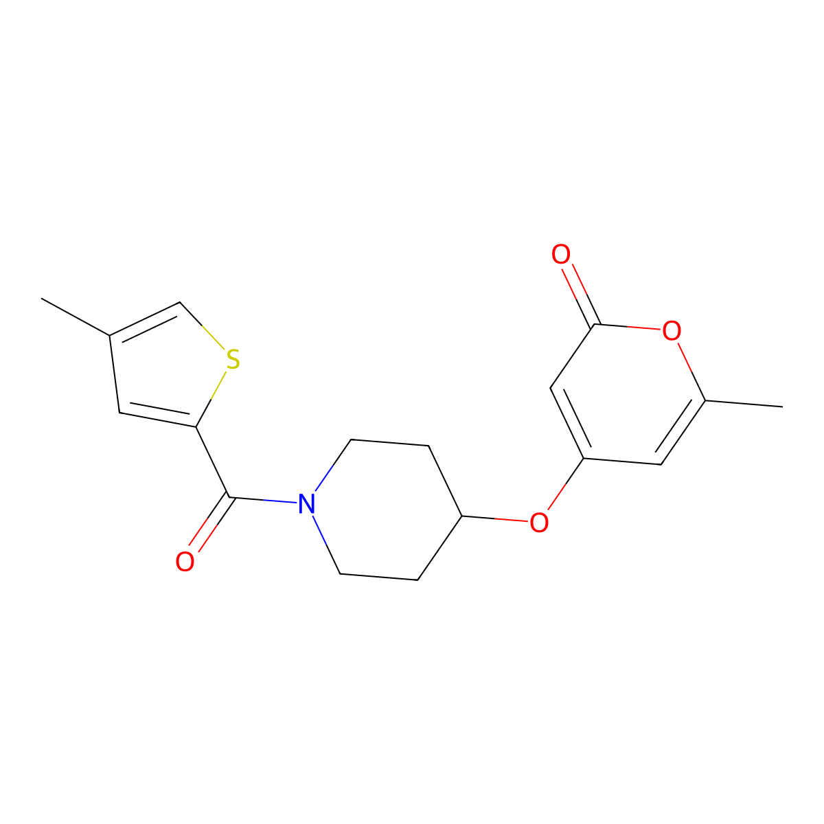 6-methyl-4-((1-(4-methylthiophene-2-carbonyl)piperidin-4-yl)oxy)-2H-pyran-2-one molecular structure, CAS 1798542-06-9