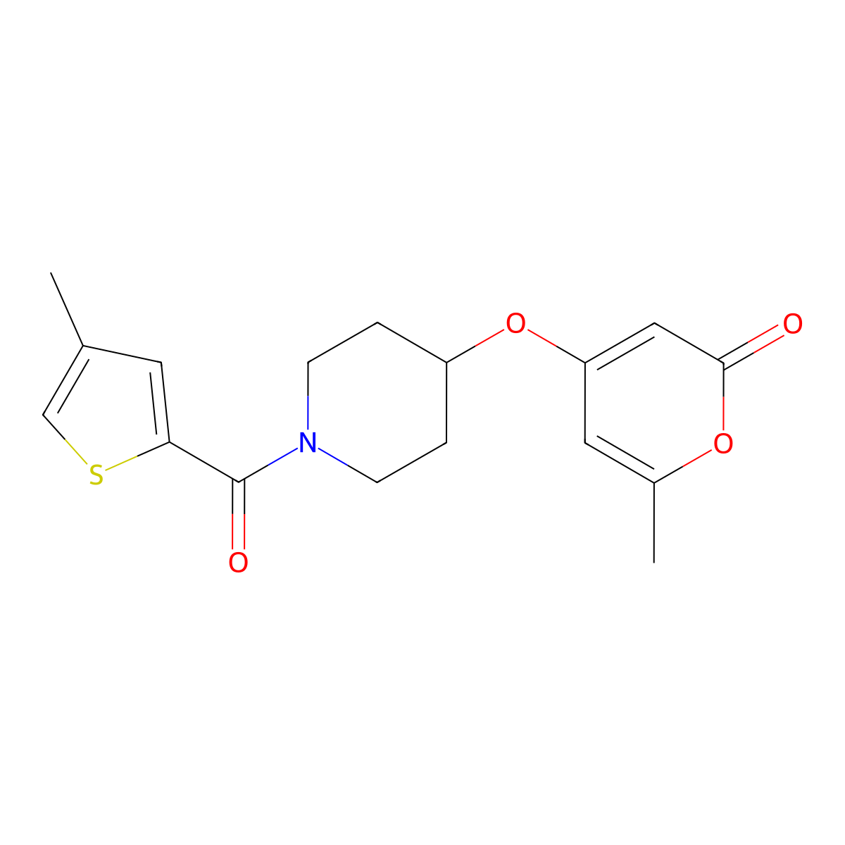 6-methyl-4-((1-(4-methylthiophene-2-carbonyl)piperidin-4-yl)oxy)-2H-pyran-2-one molecular structure, CAS 1798542-06-9