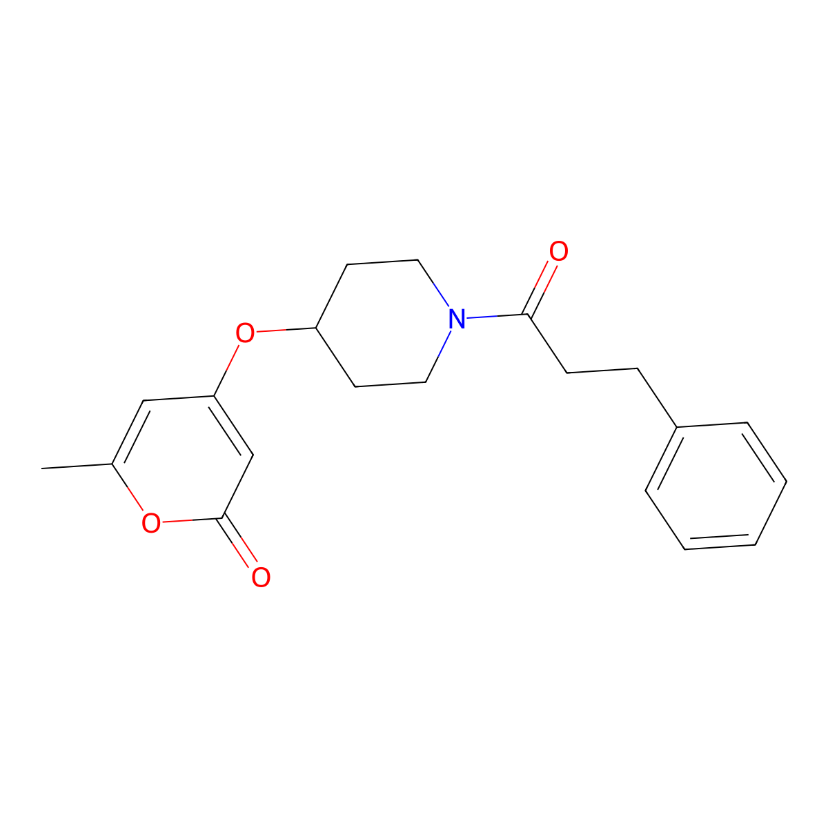 6-methyl-4-{[1-(3-phenylpropanoyl)piperidin-4-yl]oxy}-2H-pyran-2-one molecular structure, CAS 1798542-15-0