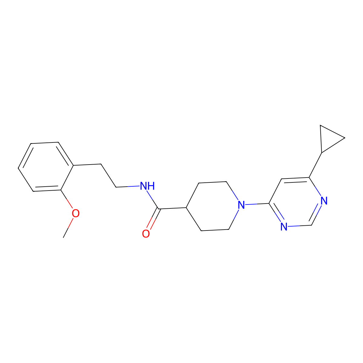 1-(6-cyclopropylpyrimidin-4-yl)-N-(2-methoxyphenethyl)piperidine-4-carboxamide molecular structure, CAS 1798542-24-1