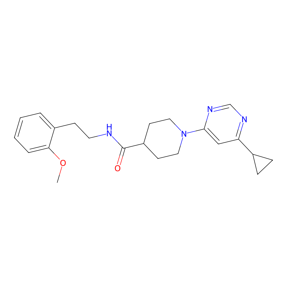 1-(6-cyclopropylpyrimidin-4-yl)-N-(2-methoxyphenethyl)piperidine-4-carboxamide molecular structure, CAS 1798542-24-1