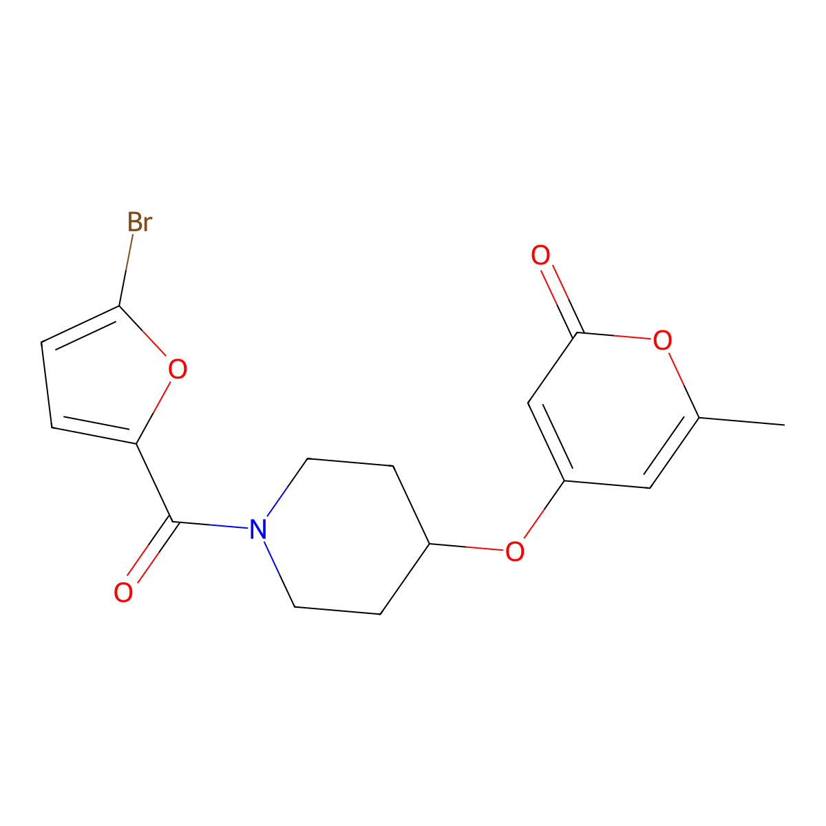 4-((1-(5-bromofuran-2-carbonyl)piperidin-4-yl)oxy)-6-methyl-2H-pyran-2-one molecular structure, CAS 1798542-31-0