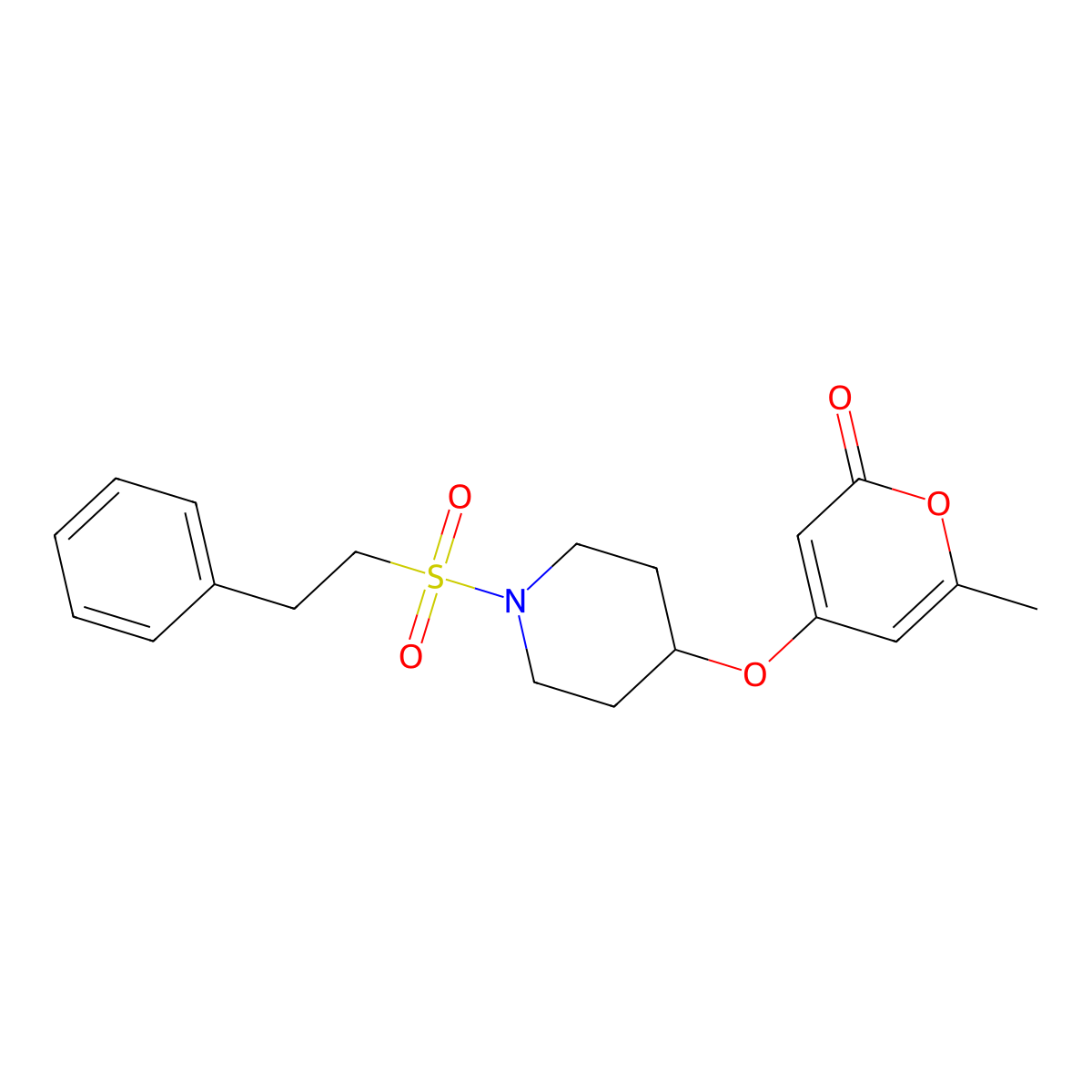 6-methyl-4-((1-(phenethylsulfonyl)piperidin-4-yl)oxy)-2H-pyran-2-one molecular structure, CAS 1798542-33-2