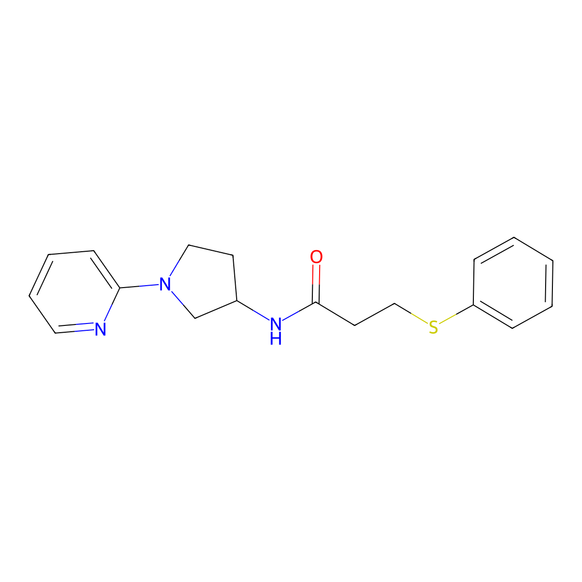 3-(phenylthio)-N-(1-(pyridin-2-yl)pyrrolidin-3-yl)propanamide molecular structure, CAS 1798542-37-6