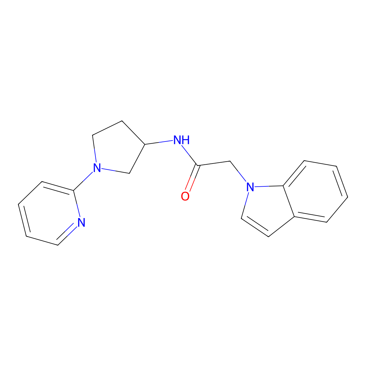 2-(1H-indol-1-yl)-N-(1-(pyridin-2-yl)pyrrolidin-3-yl)acetamide molecular structure, CAS 1798542-46-7