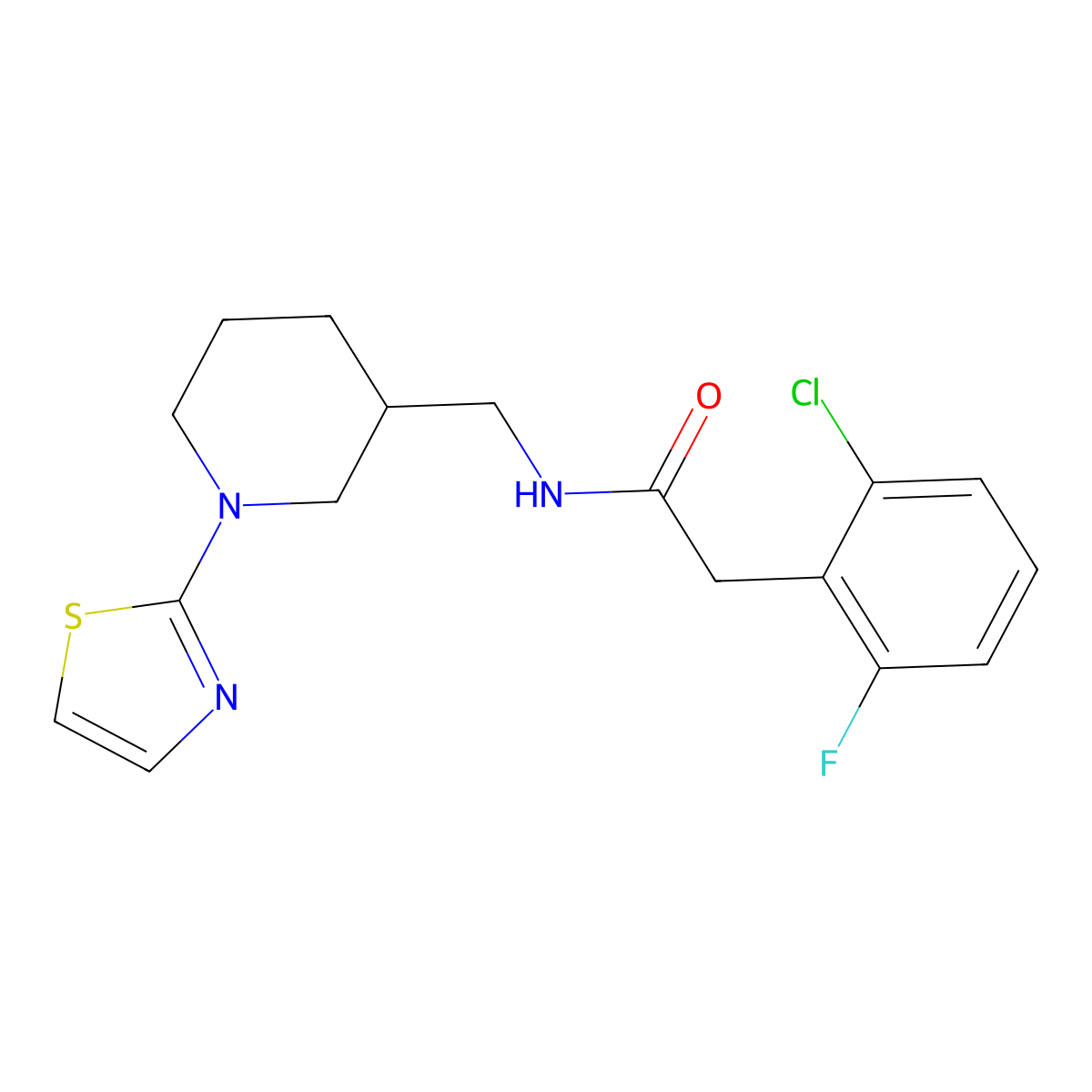2-(2-chloro-6-fluorophenyl)-N-((1-(thiazol-2-yl)piperidin-3-yl)methyl)acetamide molecular structure, CAS 1798542-52-5