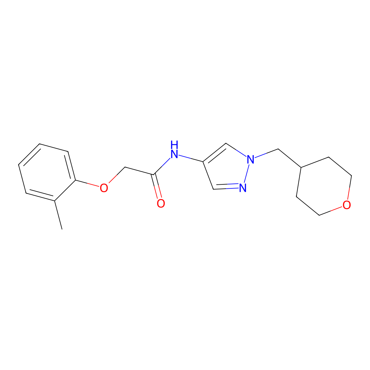 N-(1-((tetrahydro-2H-pyran-4-yl)methyl)-1H-pyrazol-4-yl)-2-(o-tolyloxy)acetamide molecular structure, CAS 1798542-57-0