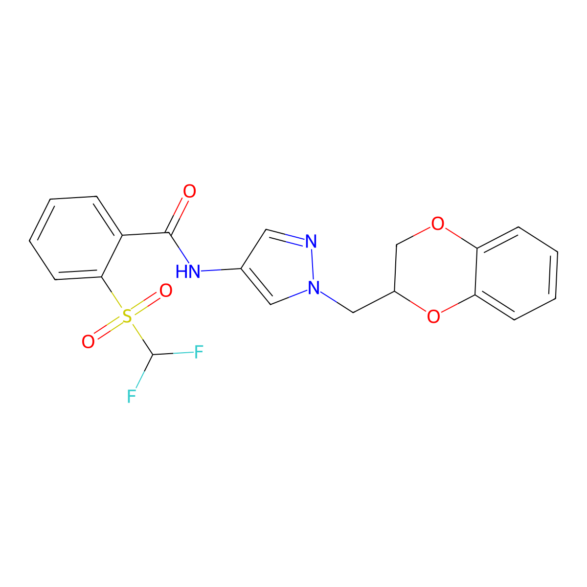 2-((difluoromethyl)sulfonyl)-N-(1-((2,3-dihydrobenzo[b][1,4]dioxin-2-yl)methyl)-1H-pyrazol-4-yl)benzamide molecular structure, CAS 1798542-82-1