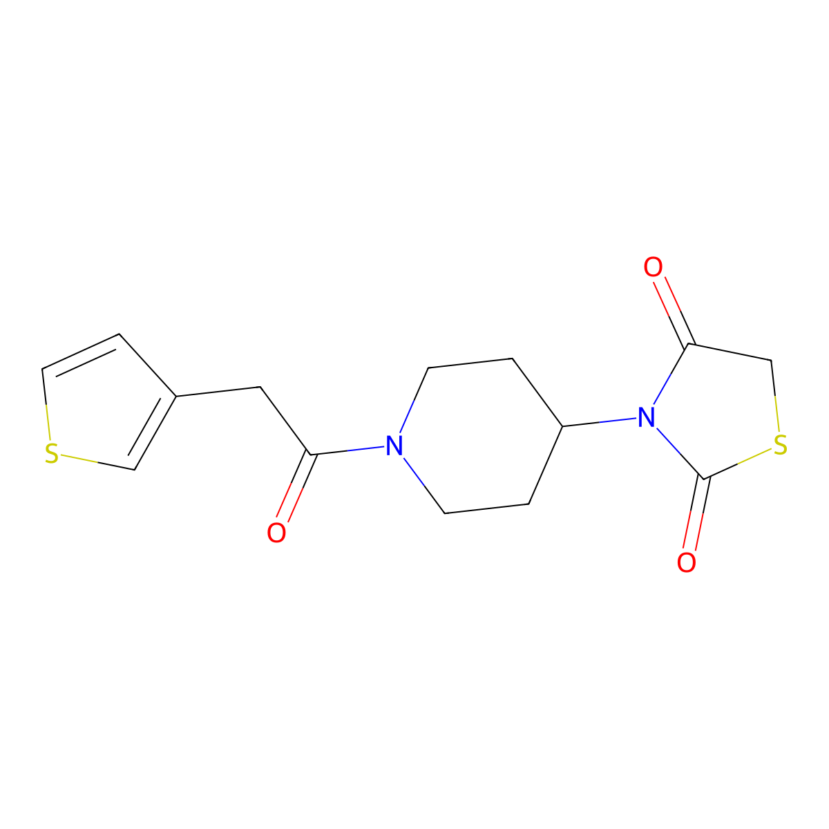3-(1-(2-(Thiophen-3-yl)acetyl)piperidin-4-yl)thiazolidine-2,4-dione molecular structure, CAS 1798543-05-1