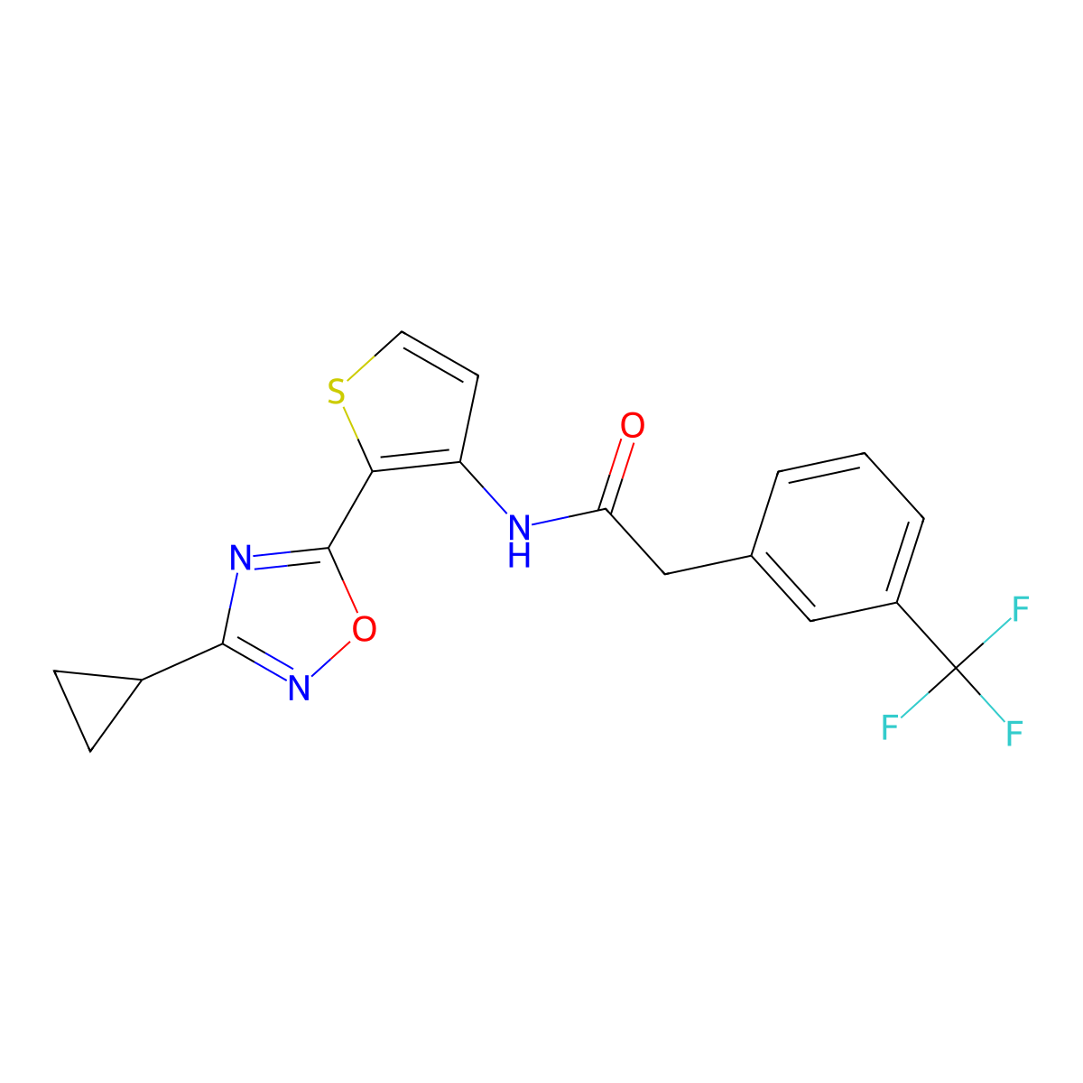N-[2-(3-cyclopropyl-1,2,4-oxadiazol-5-yl)thiophen-3-yl]-2-[3-(trifluoromethyl)phenyl]acetamide molecular structure, CAS 1798543-16-4
