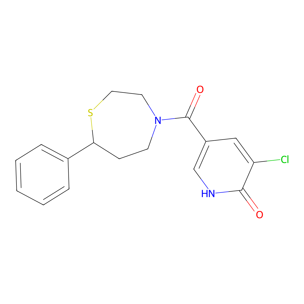 (5-Chloro-6-hydroxypyridin-3-yl)(7-phenyl-1,4-thiazepan-4-yl)methanone molecular structure, CAS 1798543-22-2
