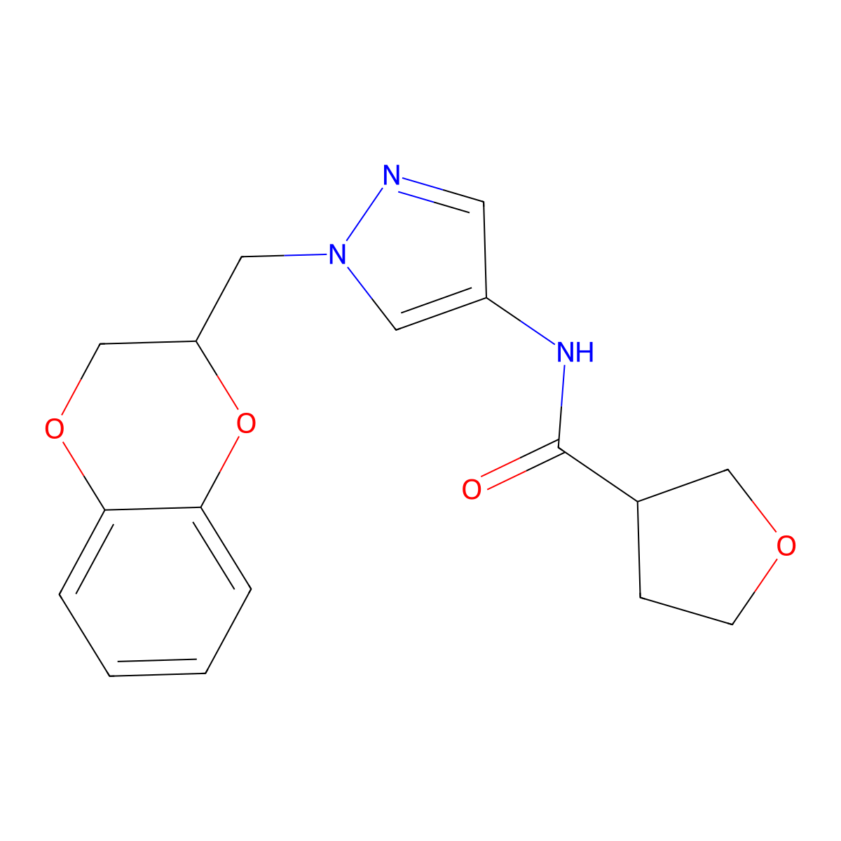 N-(1-((2,3-dihydrobenzo[b][1,4]dioxin-2-yl)methyl)-1H-pyrazol-4-yl)tetrahydrofuran-3-carboxamide molecular structure, CAS 1798543-29-9