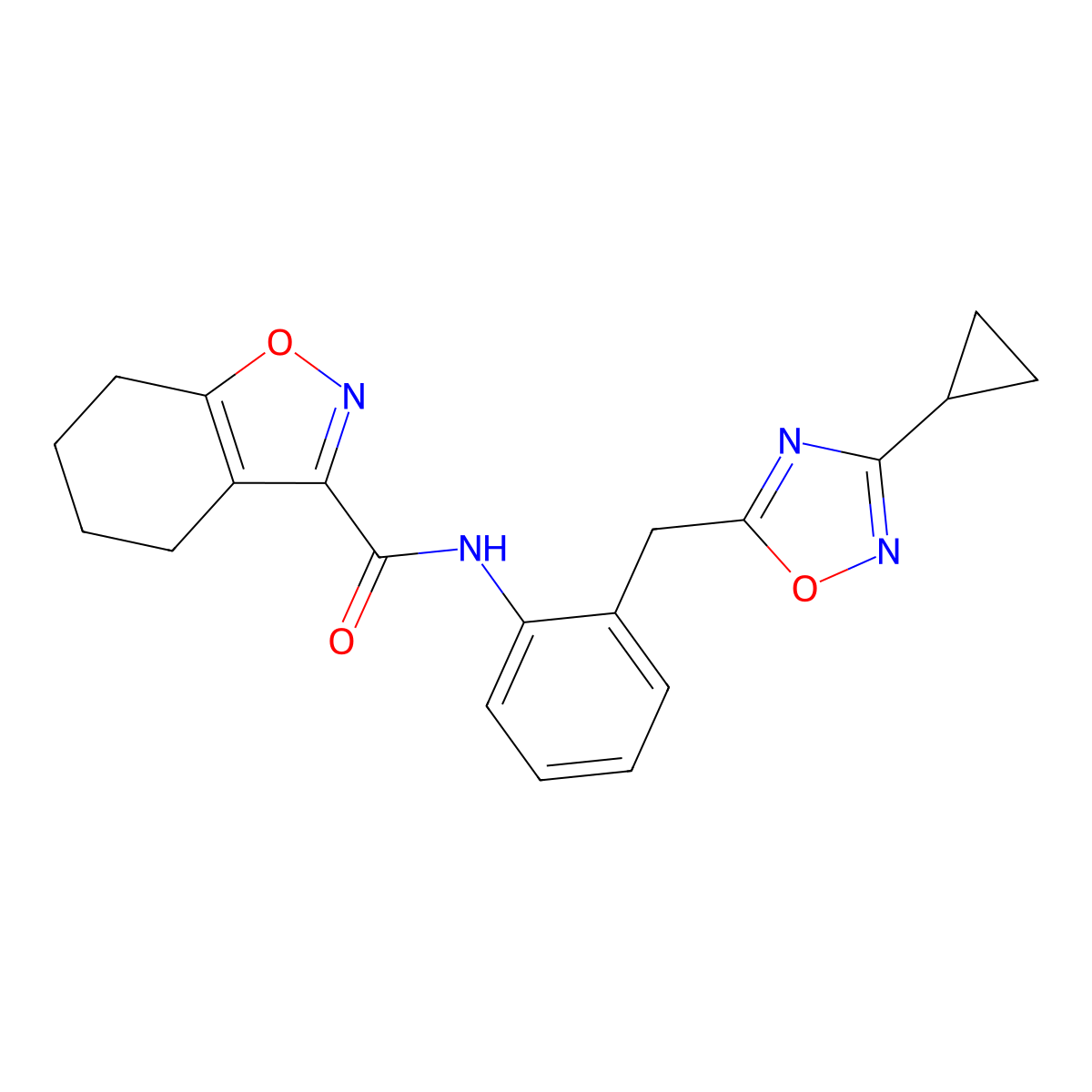 N-(2-((3-cyclopropyl-1,2,4-oxadiazol-5-yl)methyl)phenyl)-4,5,6,7-tetrahydrobenzo[d]isoxazole-3-carboxamide molecular structure, CAS 1798543-35-7