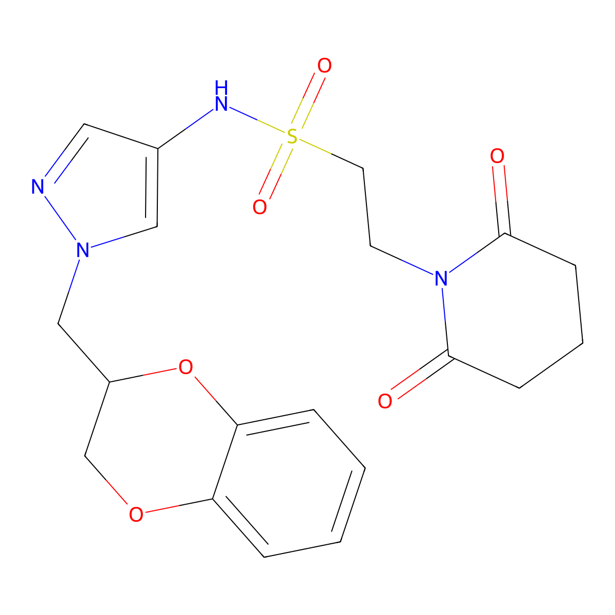 N-(1-((2,3-dihydrobenzo[b][1,4]dioxin-2-yl)methyl)-1H-pyrazol-4-yl)-2-(2,6-dioxopiperidin-1-yl)ethanesulfonamide molecular structure, CAS 1798543-37-9