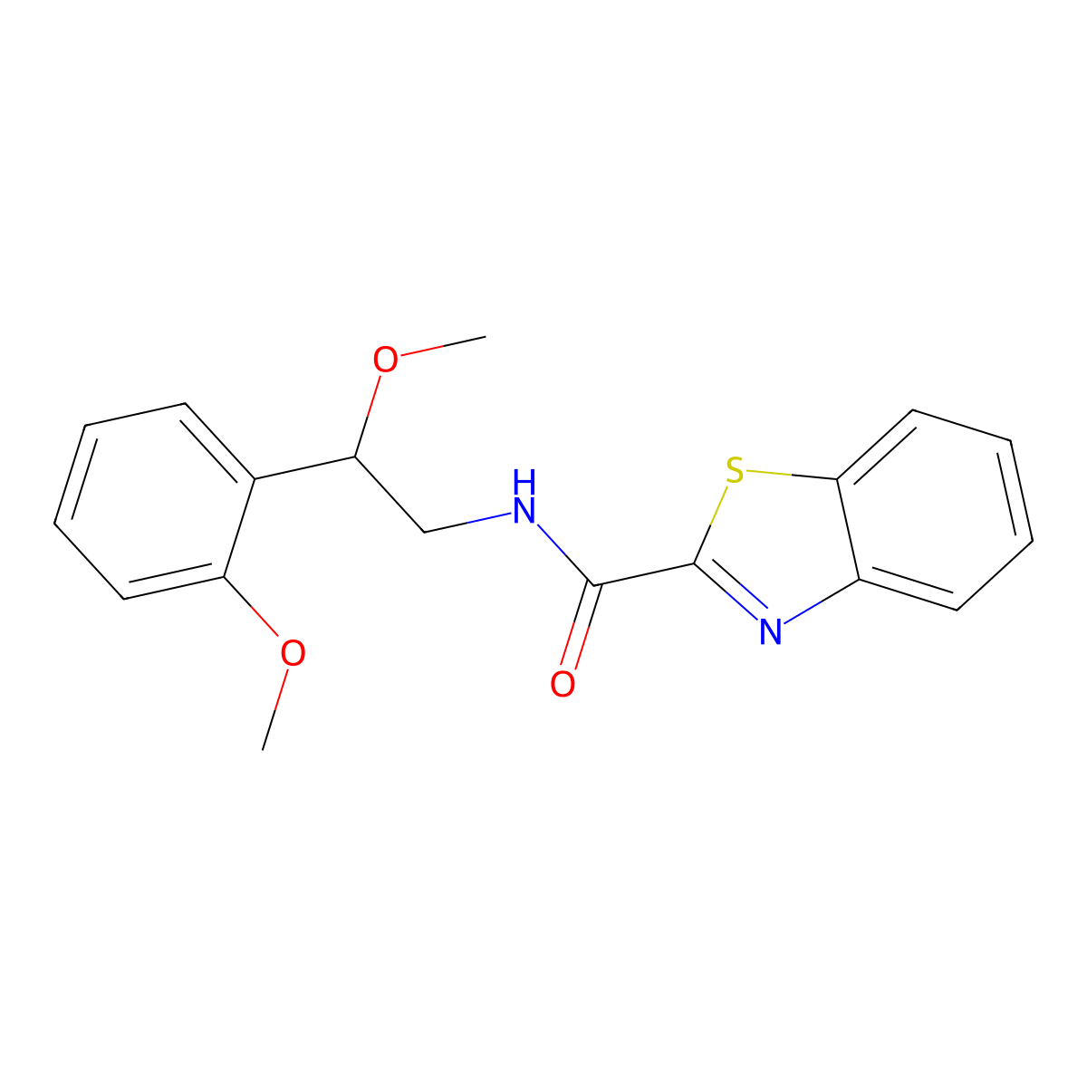 N-(2-methoxy-2-(2-methoxyphenyl)ethyl)benzo[d]thiazole-2-carboxamide molecular structure, CAS 1798543-44-8
