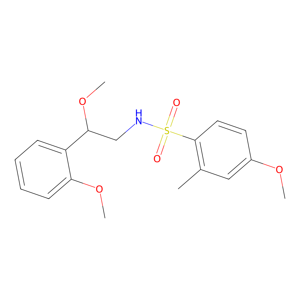 4-methoxy-N-(2-methoxy-2-(2-methoxyphenyl)ethyl)-2-methylbenzenesulfonamide molecular structure, CAS 1798543-56-2