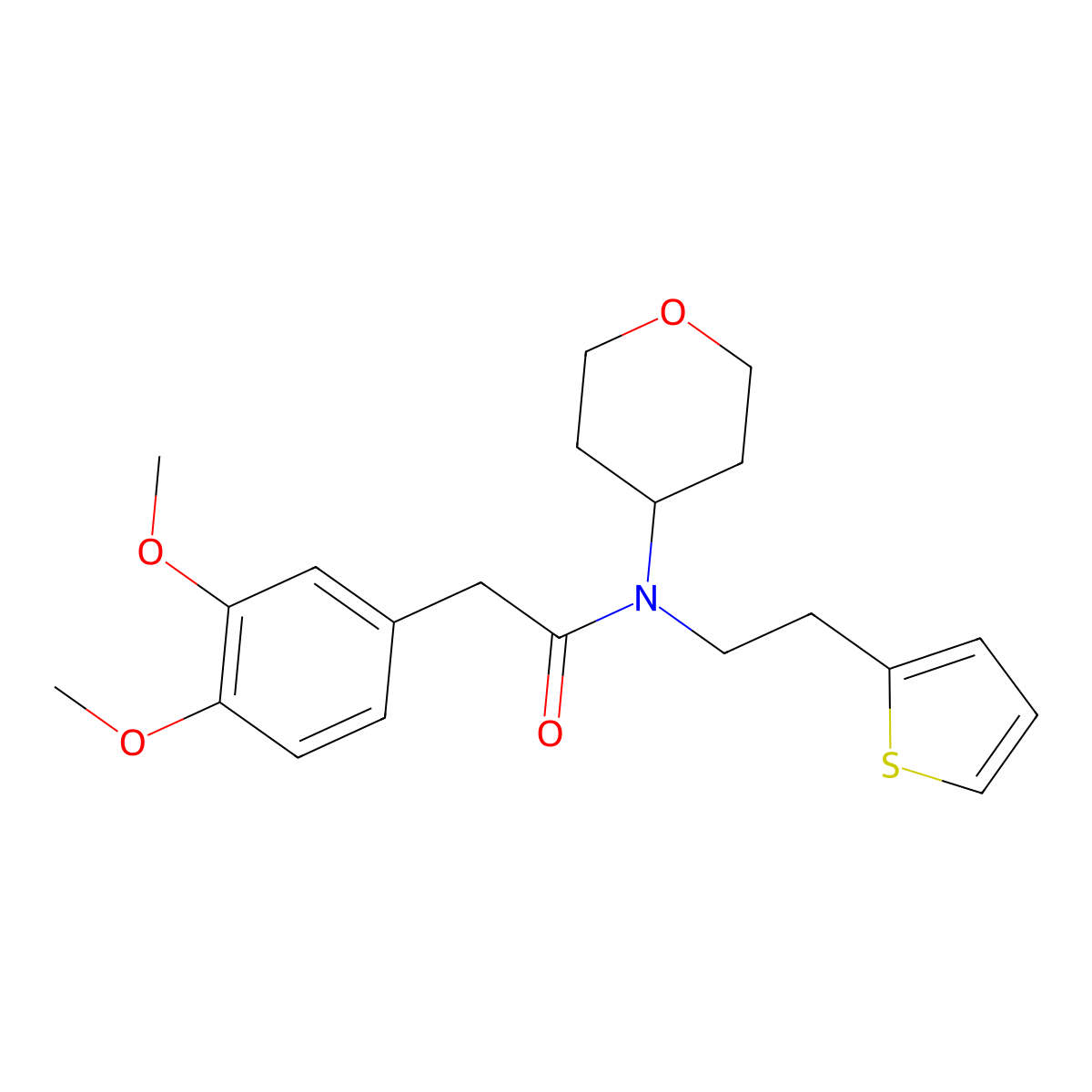 2-(3,4-dimethoxyphenyl)-N-(tetrahydro-2H-pyran-4-yl)-N-(2-(thiophen-2-yl)ethyl)acetamide molecular structure, CAS 1798543-63-1
