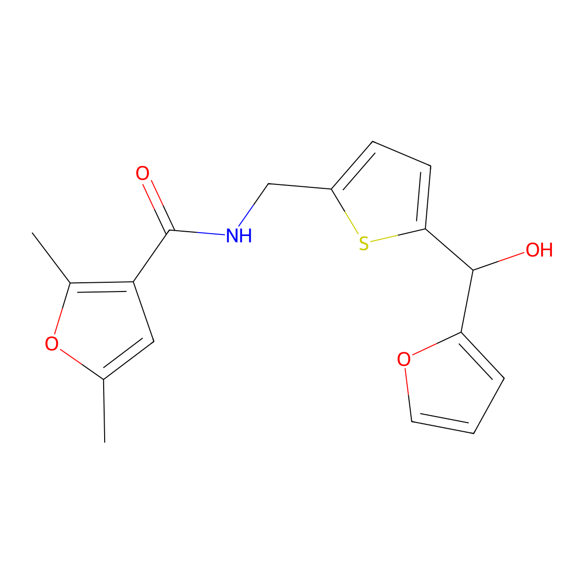 N-((5-(furan-2-yl(hydroxy)methyl)thiophen-2-yl)methyl)-2,5-dimethylfuran-3-carboxamide molecular structure, CAS 1798543-92-6