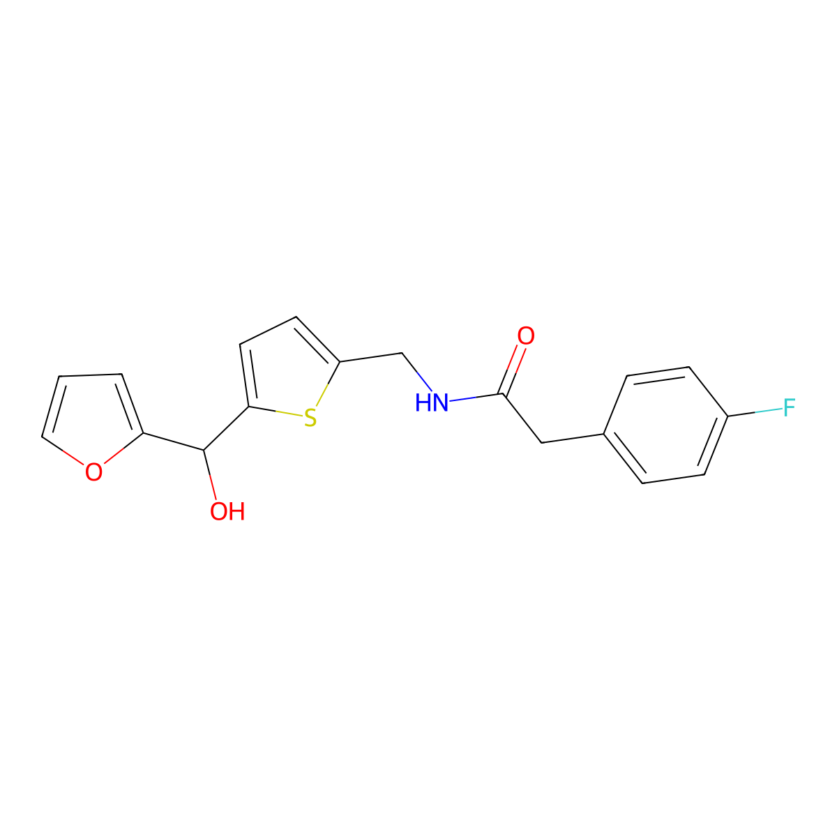 2-(4-fluorophenyl)-N-((5-(furan-2-yl(hydroxy)methyl)thiophen-2-yl)methyl)acetamide molecular structure, CAS 1798543-97-1