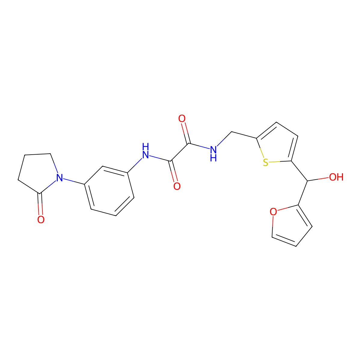 N1-((5-(furan-2-yl(hydroxy)methyl)thiophen-2-yl)methyl)-N2-(3-(2-oxopyrrolidin-1-yl)phenyl)oxalamide molecular structure, CAS 1798544-19-0