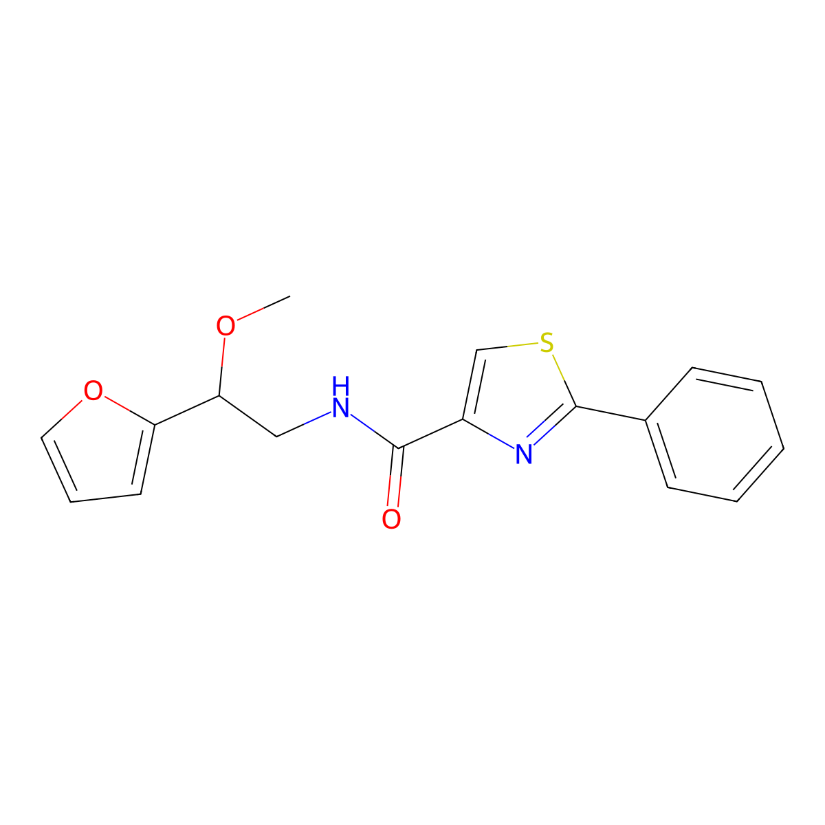 N-(2-(furan-2-yl)-2-methoxyethyl)-2-phenylthiazole-4-carboxamide molecular structure, CAS 1798544-64-5