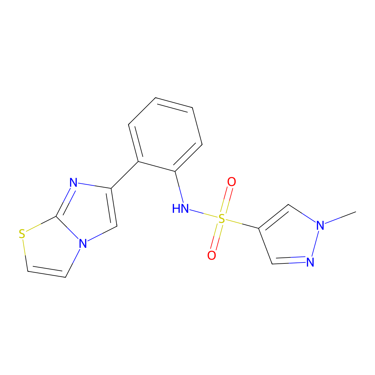 N-(2-(imidazo[2,1-b]thiazol-6-yl)phenyl)-1-methyl-1H-pyrazole-4-sulfonamide molecular structure, CAS 1798546-53-8