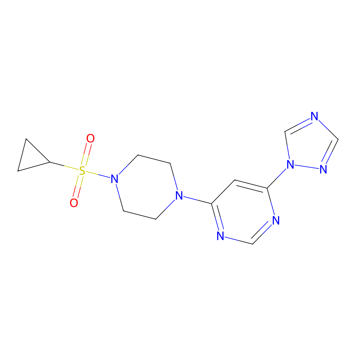 4-(4-(cyclopropylsulfonyl)piperazin-1-yl)-6-(1H-1,2,4-triazol-1-yl)pyrimidine molecular structure, CAS 1798546-64-1