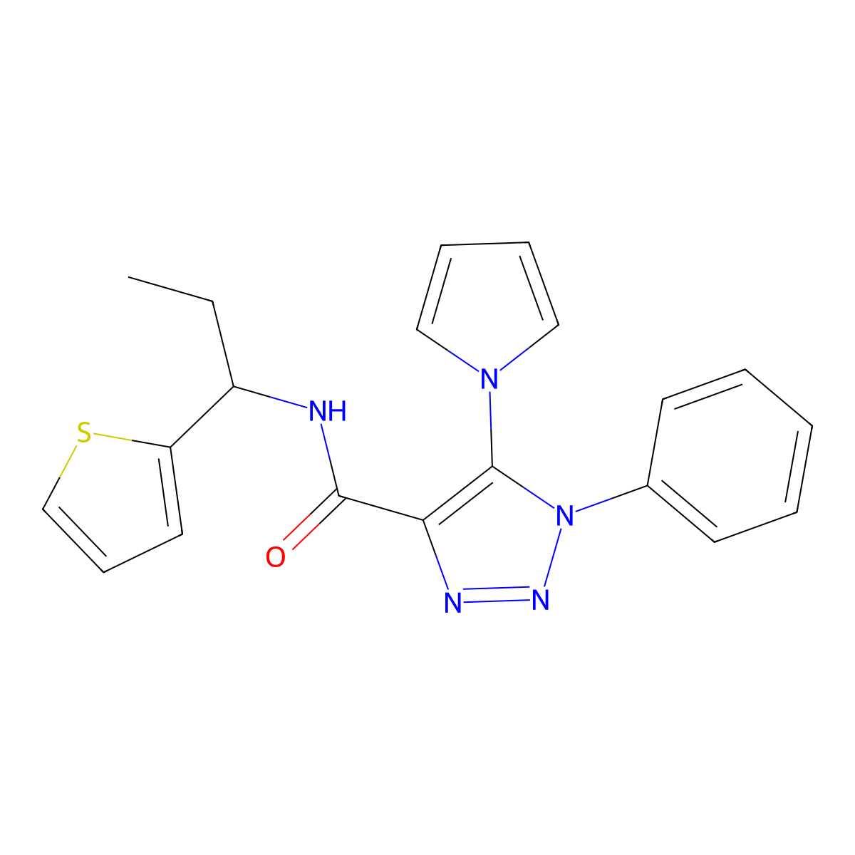 1-phenyl-5-(1H-pyrrol-1-yl)-N-[1-(2-thienyl)propyl]-1H-1,2,3-triazole-4-carboxamide molecular structure, CAS 1798617-81-8