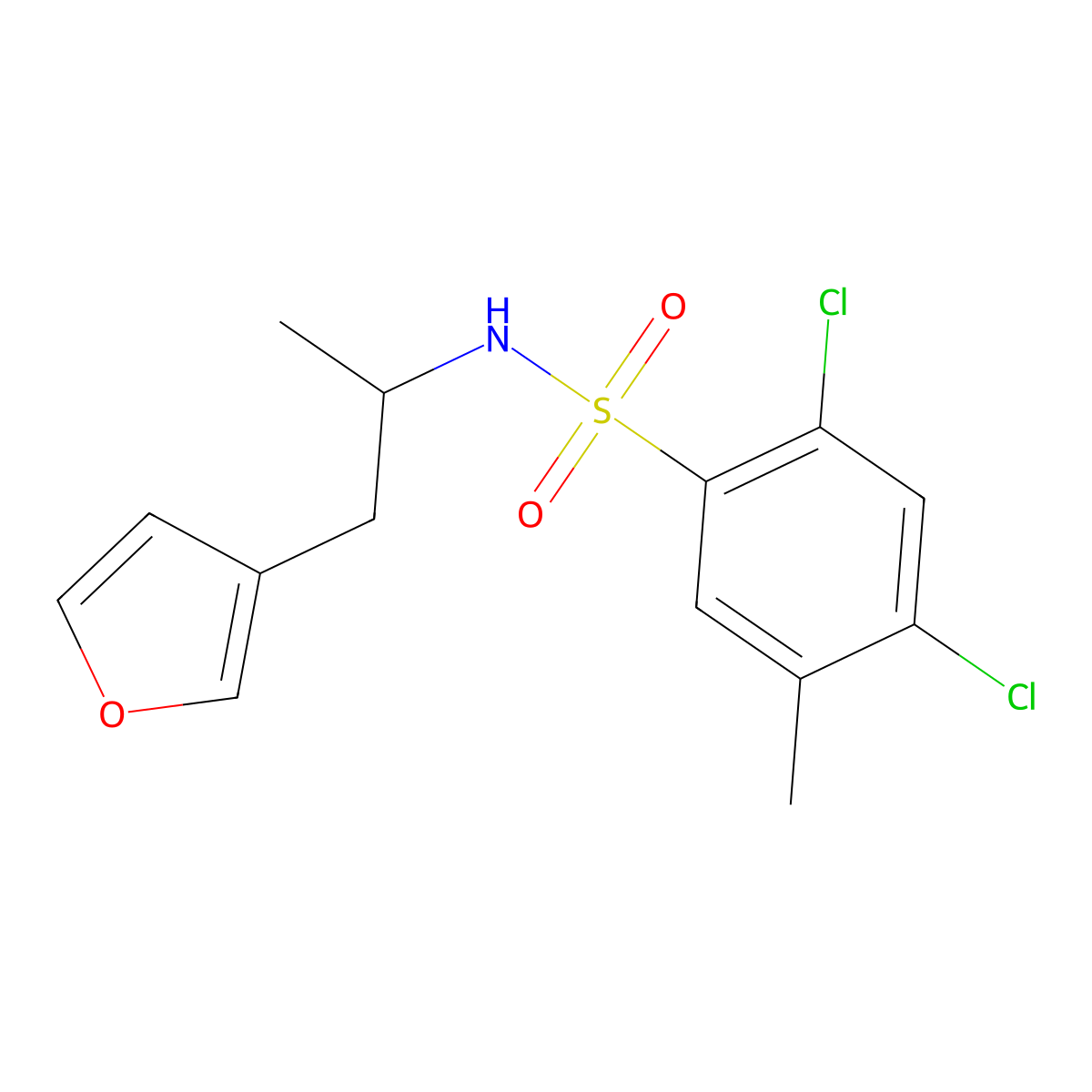 2,4-dichloro-N-(1-(furan-3-yl)propan-2-yl)-5-methylbenzenesulfonamide molecular structure, CAS 1798618-10-6