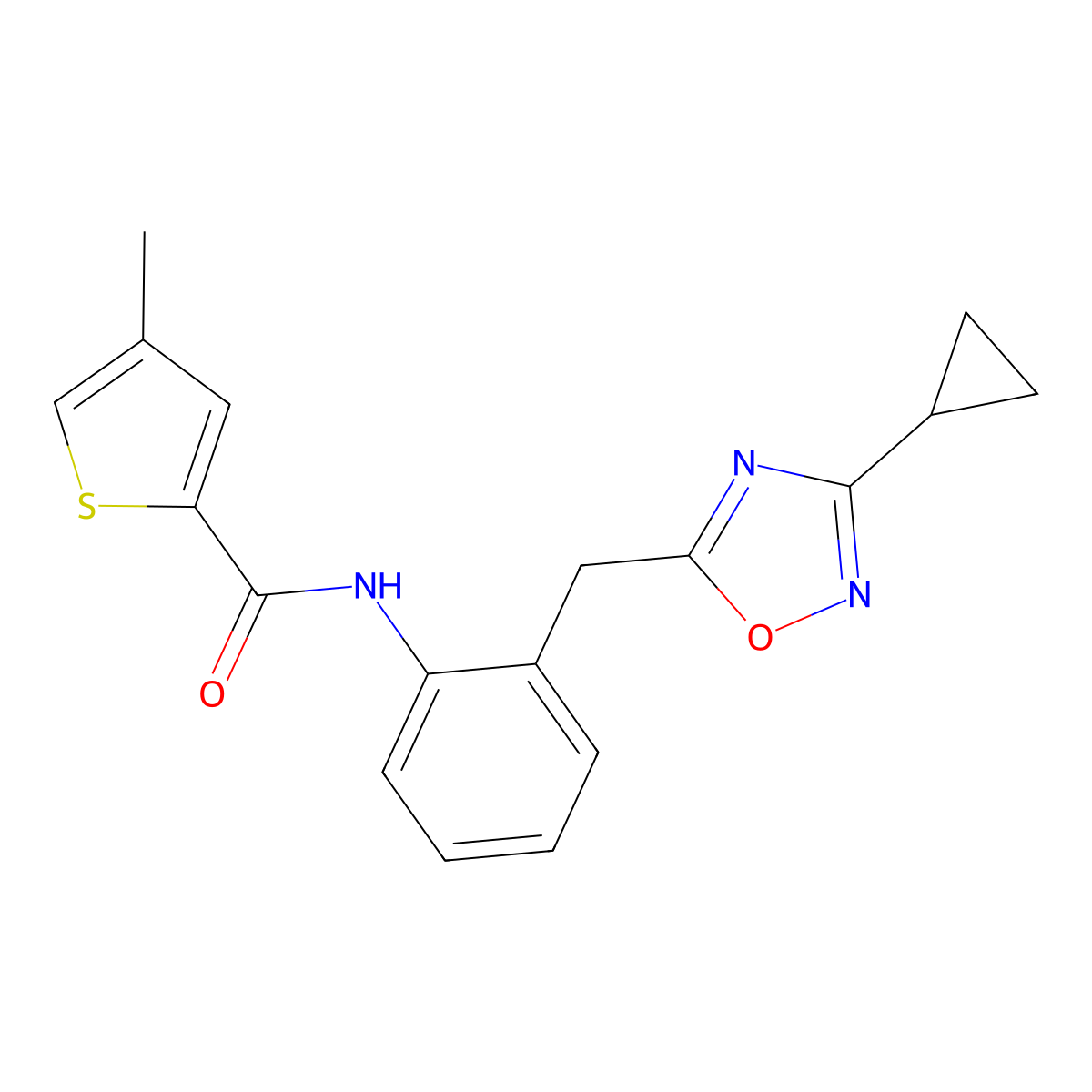 N-{2-[(3-cyclopropyl-1,2,4-oxadiazol-5-yl)methyl]phenyl}-4-methylthiophene-2-carboxamide molecular structure, CAS 1798618-26-4