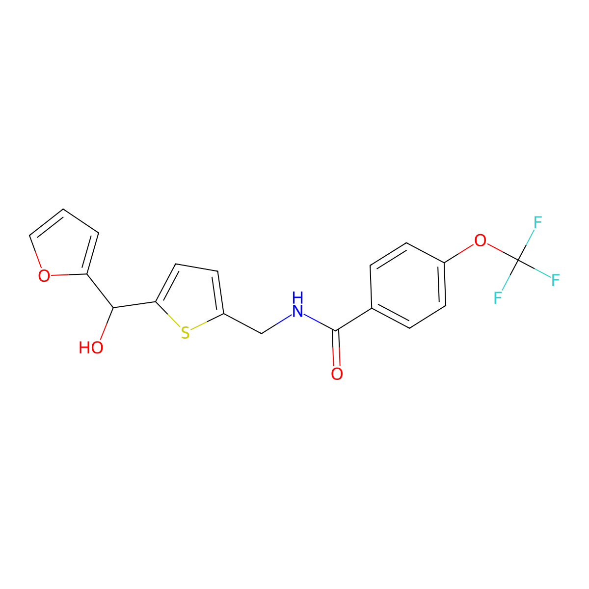N-((5-(furan-2-yl(hydroxy)methyl)thiophen-2-yl)methyl)-4-(trifluoromethoxy)benzamide molecular structure, CAS 1798618-45-7