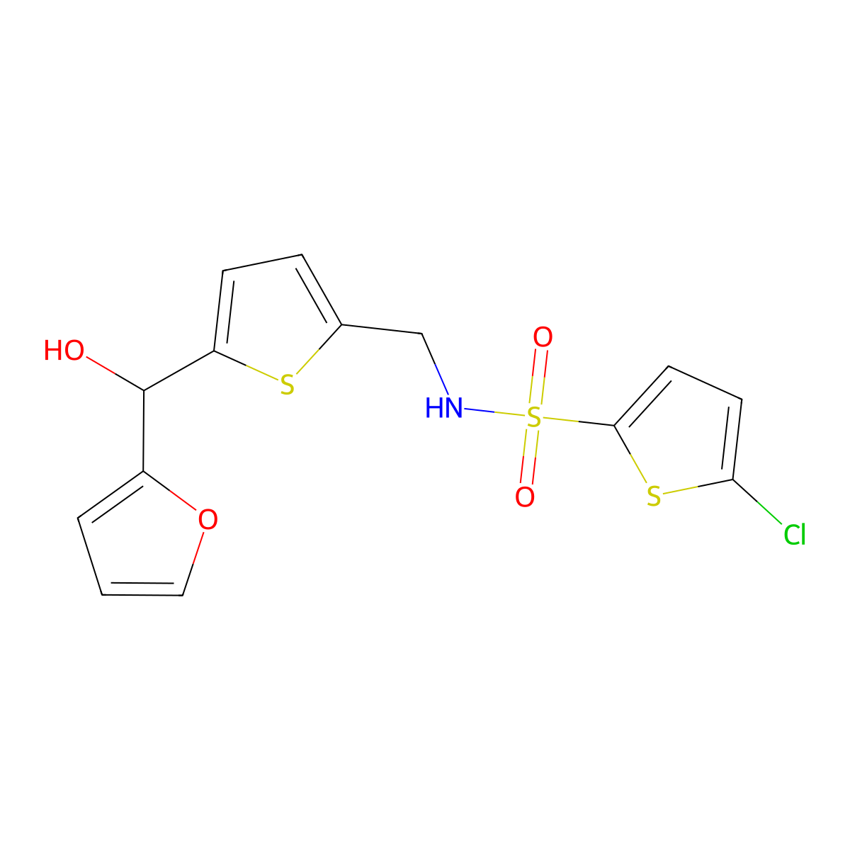 5-chloro-N-((5-(furan-2-yl(hydroxy)methyl)thiophen-2-yl)methyl)thiophene-2-sulfonamide molecular structure, CAS 1798618-47-9