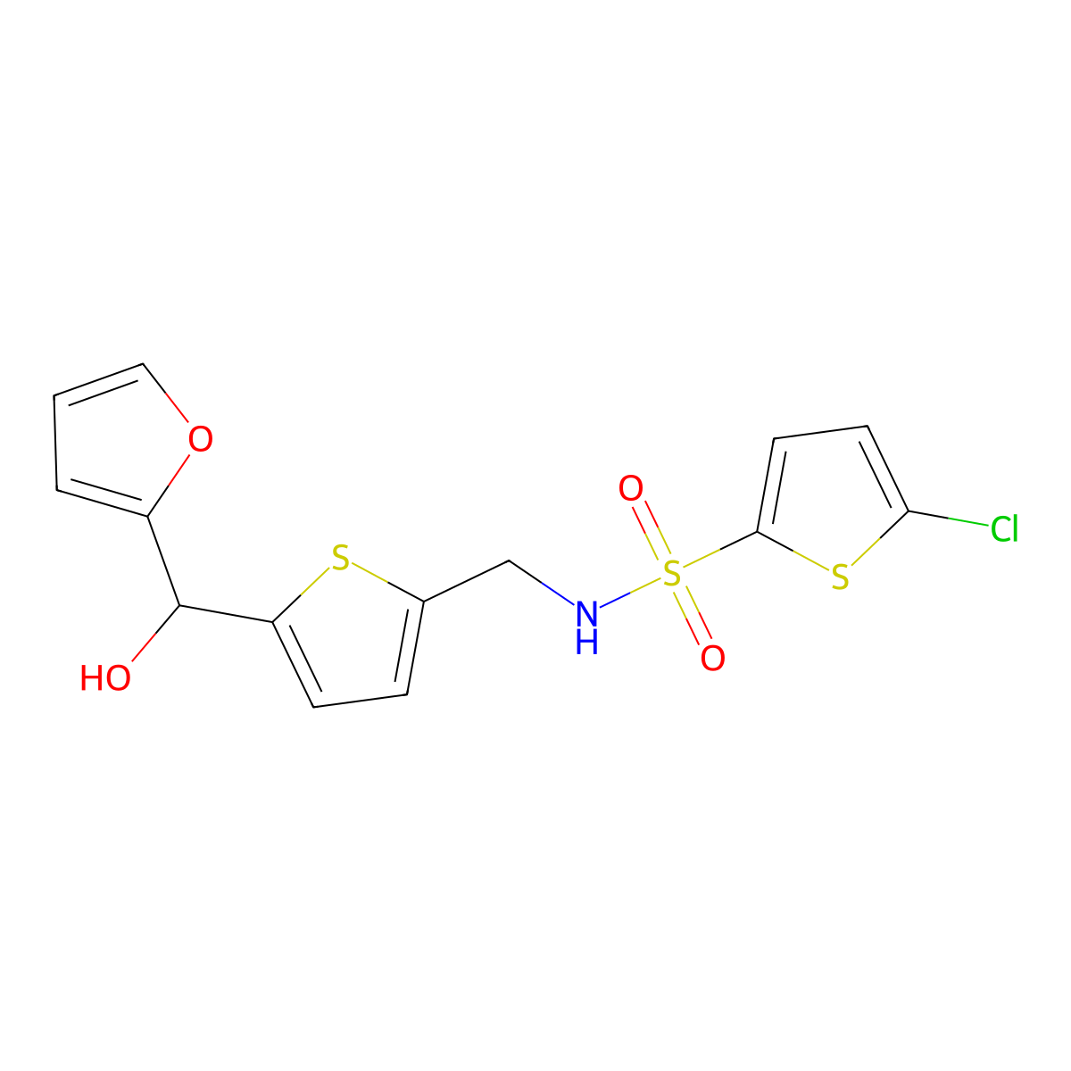 5-chloro-N-((5-(furan-2-yl(hydroxy)methyl)thiophen-2-yl)methyl)thiophene-2-sulfonamide molecular structure, CAS 1798618-47-9