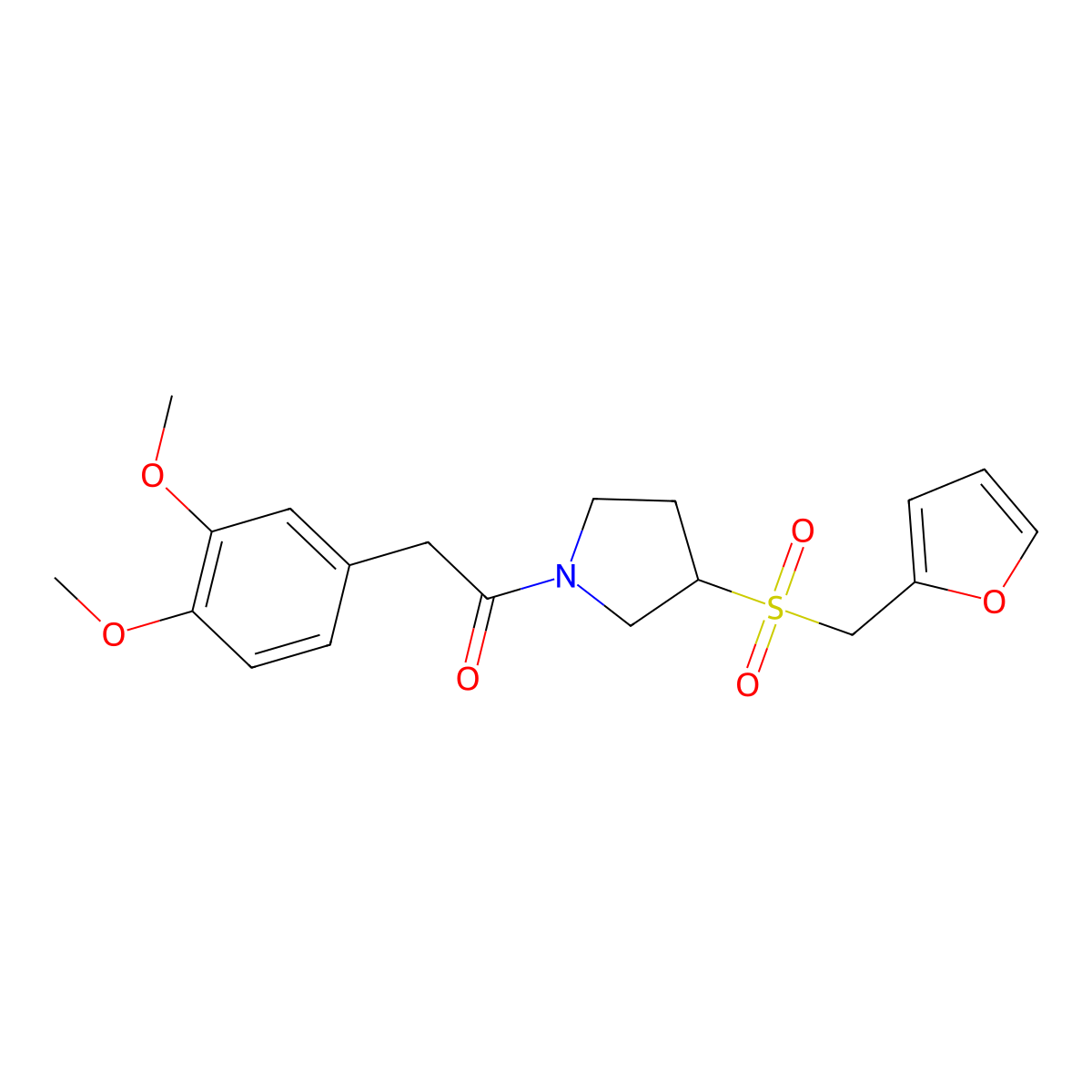 2-(3,4-Dimethoxyphenyl)-1-(3-((furan-2-ylmethyl)sulfonyl)pyrrolidin-1-yl)ethanone molecular structure, CAS 1798618-58-2
