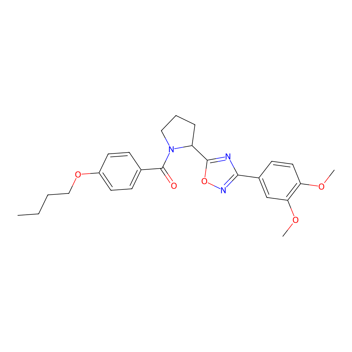 5-[1-(4-Butoxybenzoyl)pyrrolidin-2-yl]-3-(3,4-dimethoxyphenyl)-1,2,4-oxadiazole molecular structure, CAS 1798618-65-1