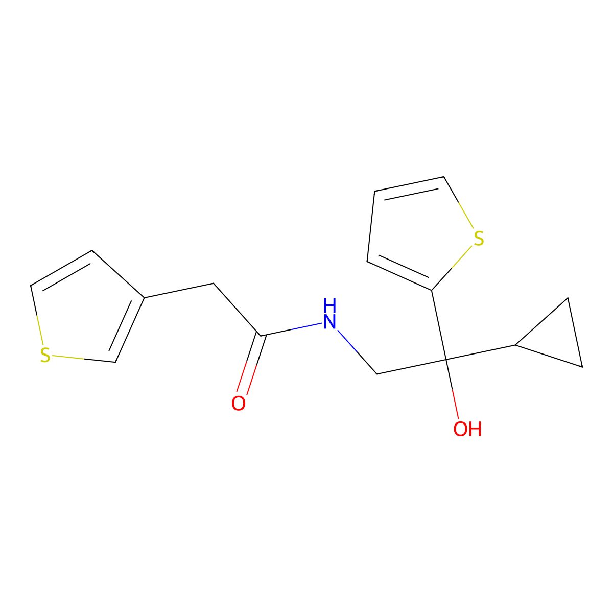 N-[2-cyclopropyl-2-hydroxy-2-(thiophen-2-yl)ethyl]-2-(thiophen-3-yl)acetamide molecular structure, CAS 1798618-78-6