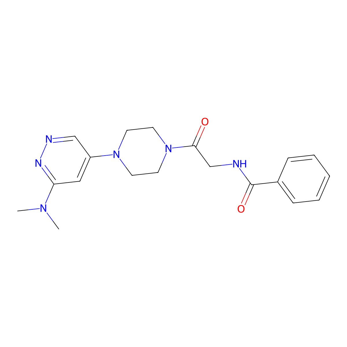 N-(2-{4-[6-(dimethylamino)pyridazin-4-yl]piperazin-1-yl}-2-oxoethyl)benzamide molecular structure, CAS 1798619-78-9