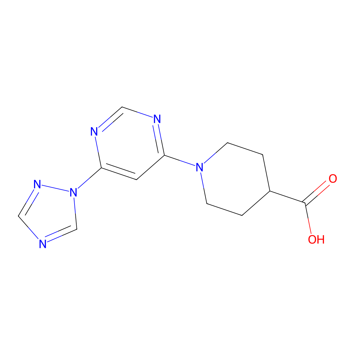 1-(6-(1H-1,2,4-triazol-1-yl)pyrimidin-4-yl)piperidine-4-carboxylic acid molecular structure, CAS 1798619-84-7
