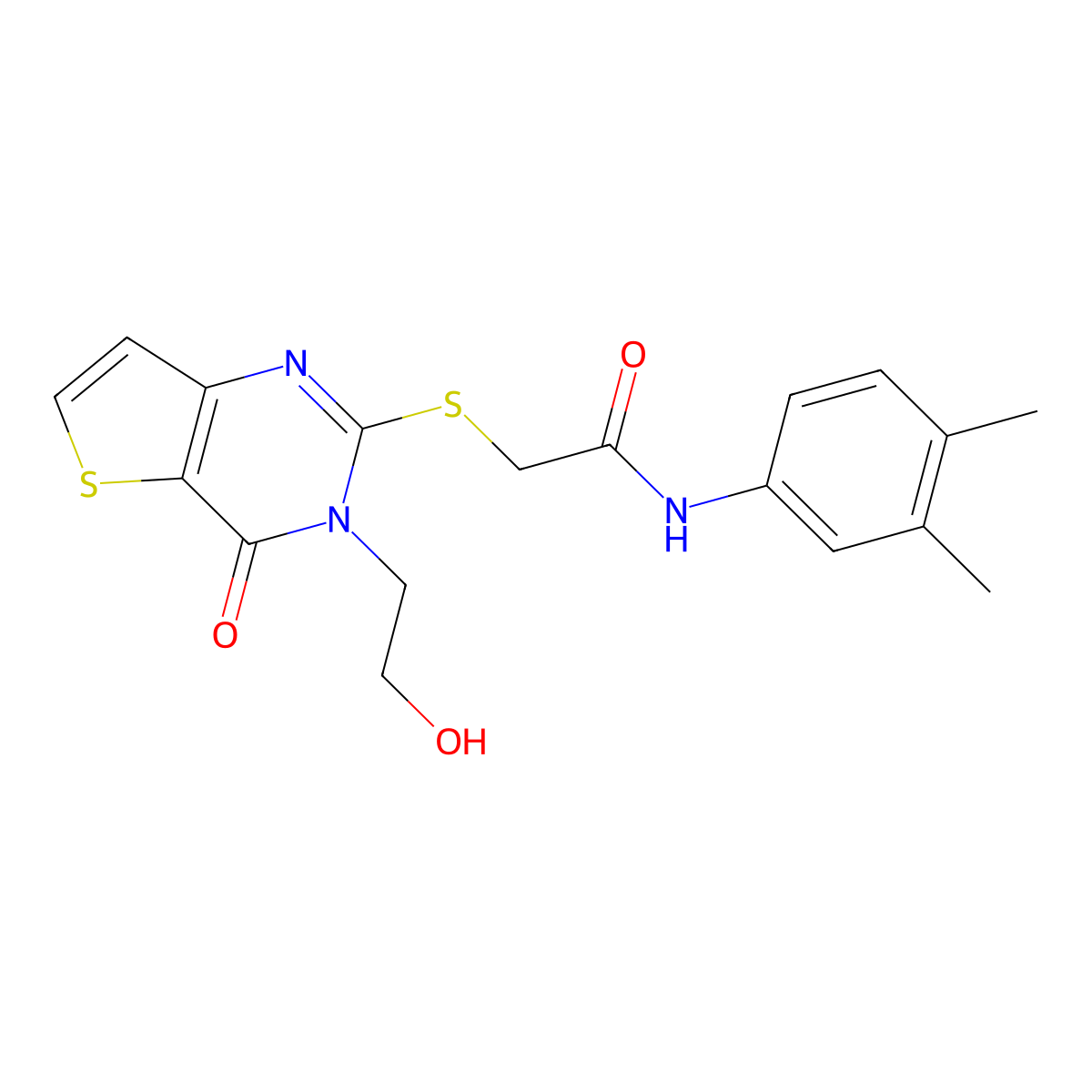 N-(3,4-dimethylphenyl)-2-((3-(2-hydroxyethyl)-4-oxo-3,4-dihydrothieno[3,2-d]pyrimidin-2-yl)thio)acetamide molecular structure, CAS 1798620-51-5